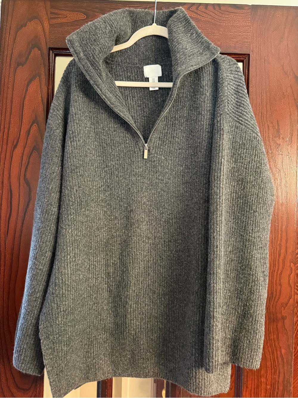H&M Women’s Oversized Grey Half-Zip Ribbed Sweater size M